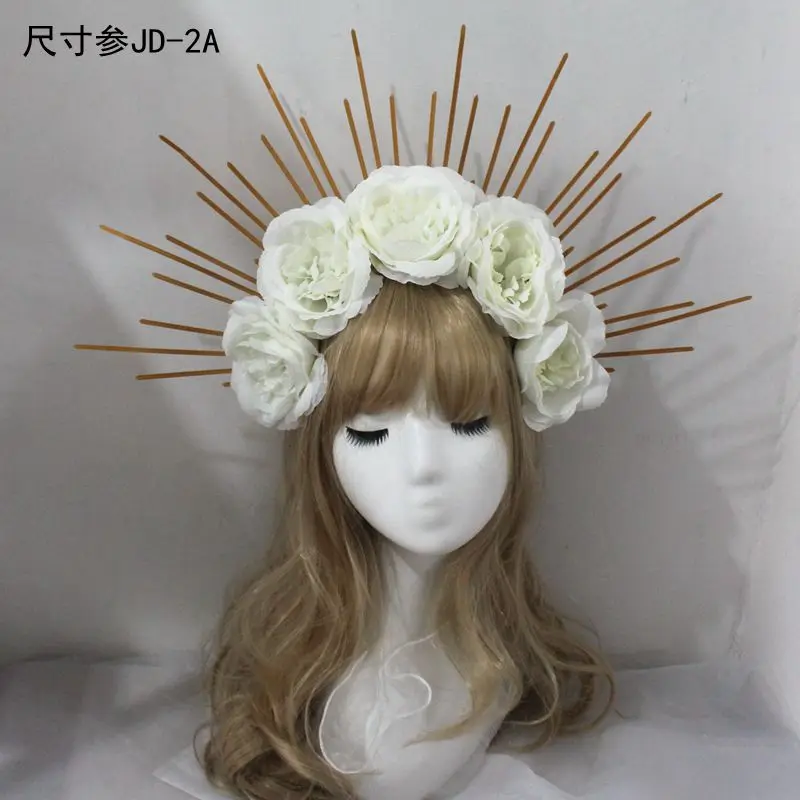 

Golden Halo Crown Headband Mary Sunburst Goddess Headwear Halloween Costume Lolita Apollo Hair Accessories