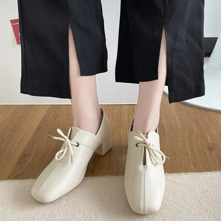 

Лоферы женские из мягкой кожи, удобная кожаная обувь, повседневные туфли на высоком каблуке, круглый носок, однотонные, офисная обувь