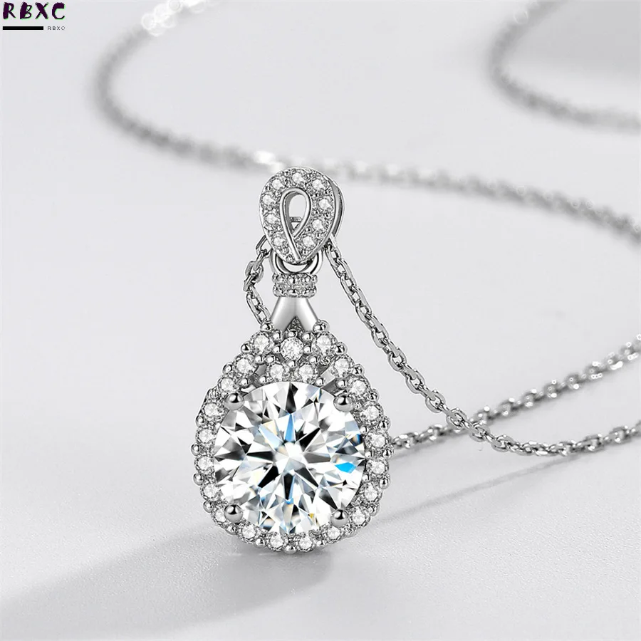

RBXC Luxury Female Water Drop Pendant Necklace Inlay 2.0ct Zirconia Diamond Bride Wedding Tibetan Silver Necklaces For Women