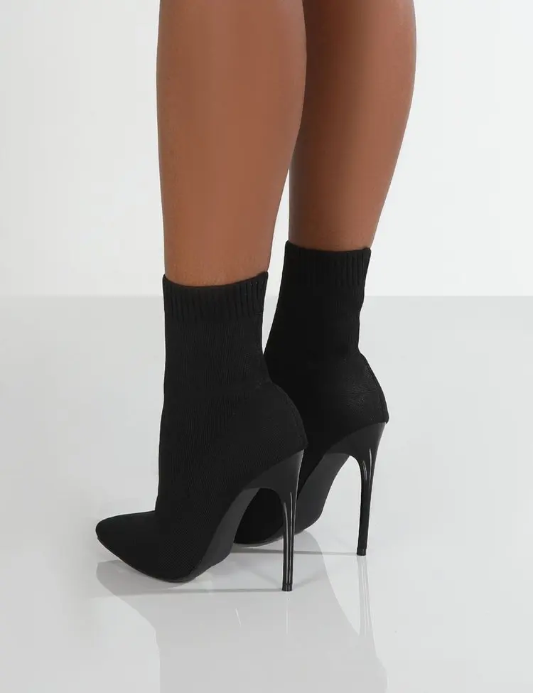 

2022 Autumn Luxury Women Beige Sock Boots Exotic Dancer High Heels Stiletto Boots Winter Fashion Stretch Fabric Boots Plus Size