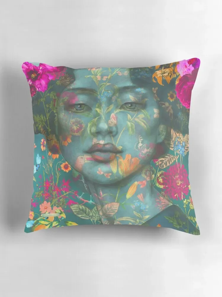 Илюстрация Женщин Sundara Aqua с пурпурными цветами Декоративная подушка