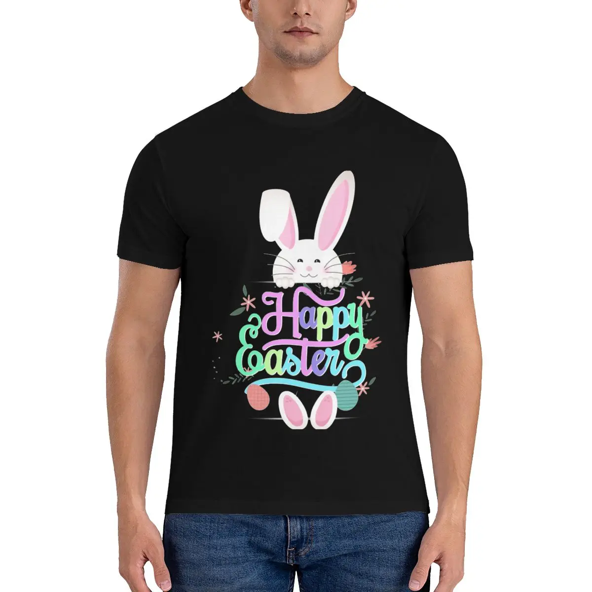 

Men T Shirt Happy Easter Bunny Streetwear T Shirts easter bunny peeps eggs Beach Cotton Graphic Tshirt Crew NeckClothes Gift