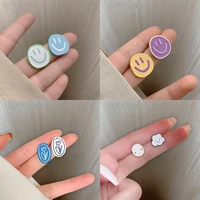 2022 new summer korean simple earrings for women girl colorful smile face flower cloud temperament jewelry gift sweet cute small