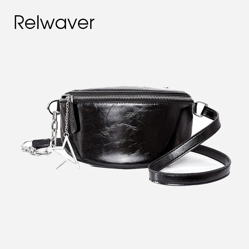 

Сумка-мессенджер Relwaver женская из натуральной кожи, саквояж на плечо с цепочкой и подвеской в виде звезды, черная верхняя сумка из воловьей к...