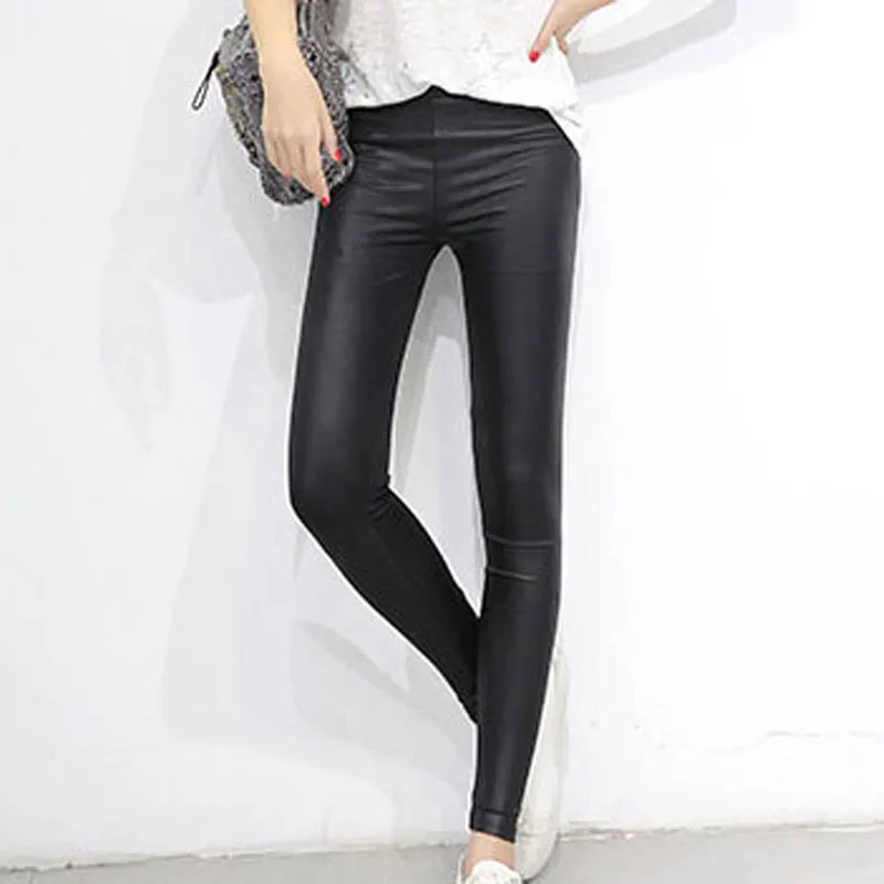 

Spring Women's Trousers Simulation Leather Slim Elastic Comfortable Thin Women's Pants Fashion Solid Color Casual Pants