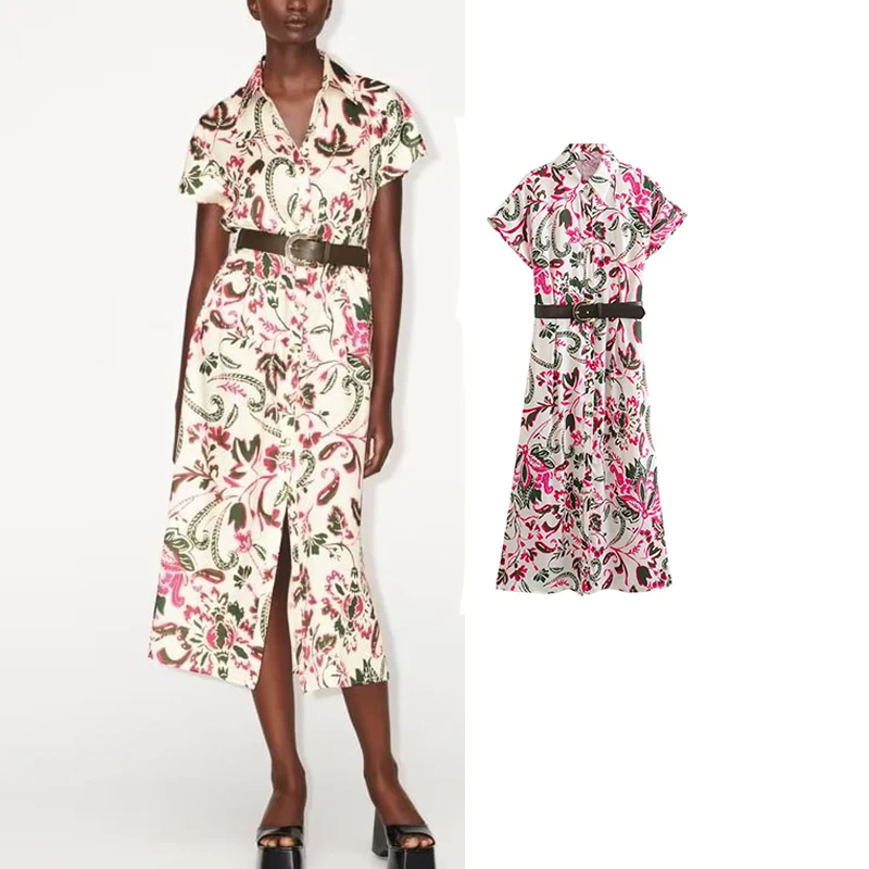 

Платье-рубашка женское с принтом, на пуговицах, с коротким рукавом