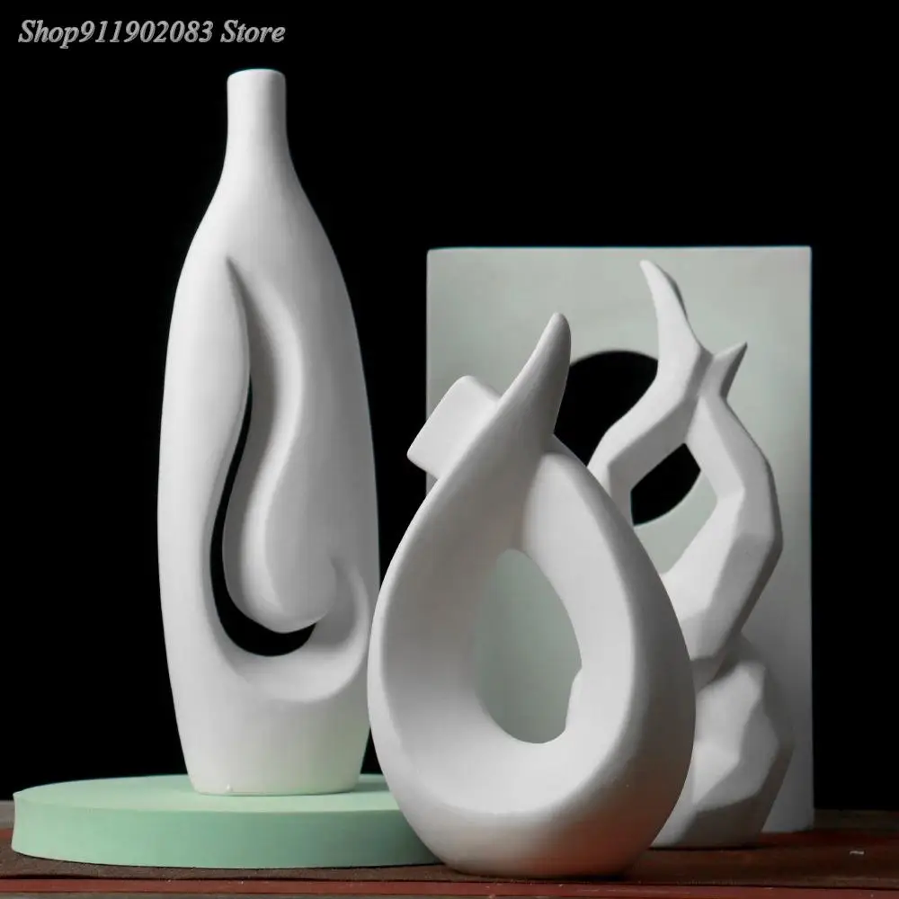 

Curved Hollow Ceramic Vase White Flower Arrangement Accessories Porcelain Handicraft Ornaments Home Furnishing Decoration