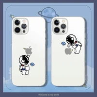 cartoon astronaut creative phone case for iphone 11 13 pro max 12 mini clear transparent soft tpu