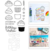 2022 new happy birthday cup cake pattern clear stamps and metal cutting dies set for making festival greeting card scrapbooking
