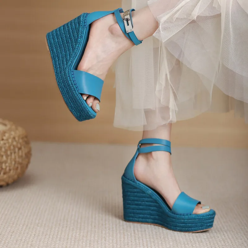 

Wedge Sandal 2023 Summer Color High Heel Women Sandals Fashion Straw Peep Toe Women's Sandals Office Shoes