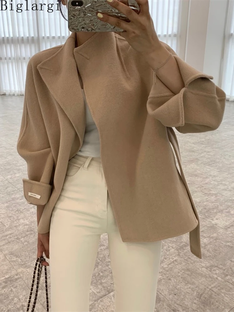 

Autumn Winter 2023 New Woman Thick Grey Vintage Casual Coat Women Fashion Elegant Coat Korean Modis Ladies Lace Up Loose Tops