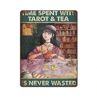 shabby durable thick metal signtime spent with tarot tea is never wasted tin signvintage wall decor%ef%bc%8cnovelty signs for ho