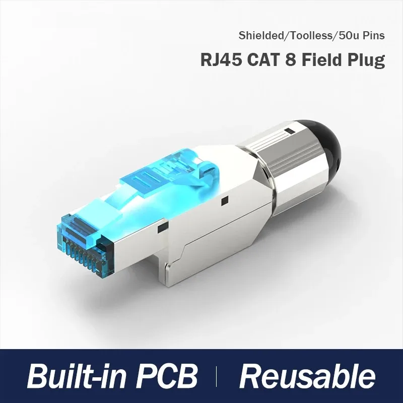 RJ45 Cat 8 Cable internet Plug 40Gbps Shielded RJ 45 Connector Resuable Tool-free lan Splitter Ethernet Cat8 For Router TV Box |