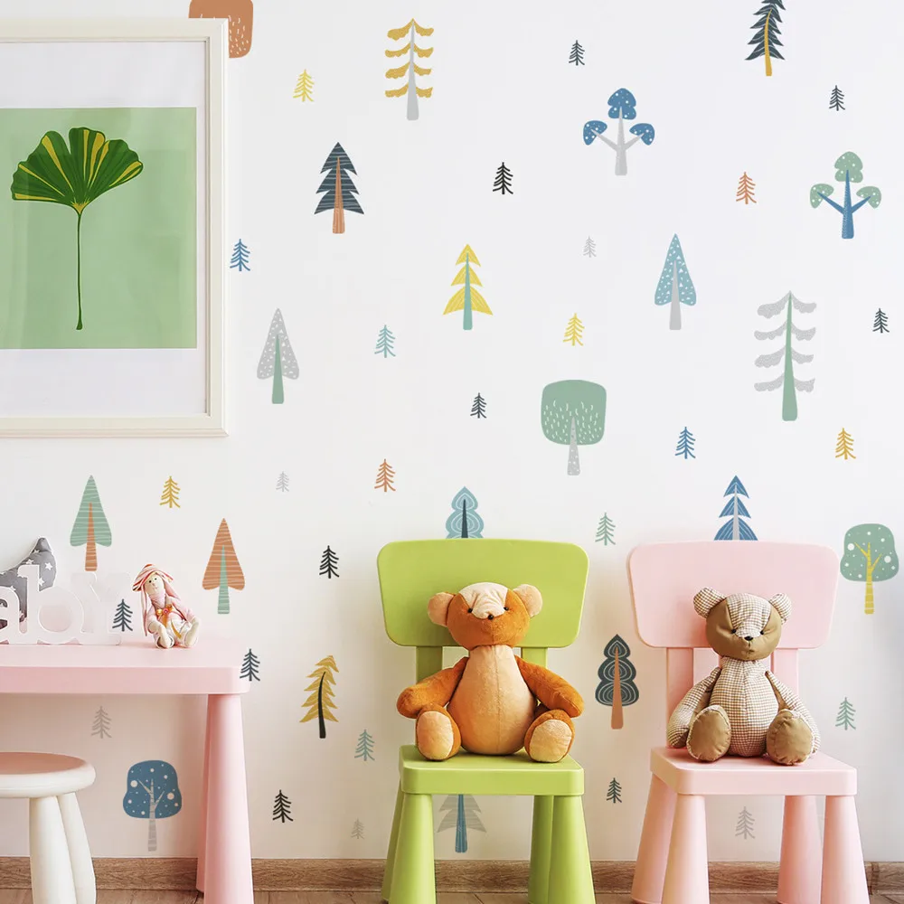 

Nordic Forest Tree Wall Sticker Woodland Trees Vinyl Art Decals For Kids Room Decorations PVC Removable Nursery Decor Wallpaper