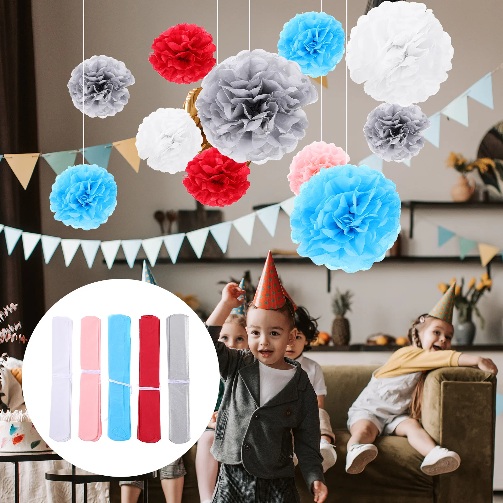 

50pcs Paper Pom Poms Paper Flower Balls Wedding Tissue Pom Poms Christmas Party Decors