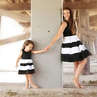 2022 mommy and me family matching dress mother daughter striped patchwork dresses women girls sleeveless beach dress family look