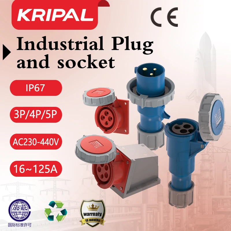 

Industrial Plug and CEE Socket Waterproof Connector 3PIN 4PIN 5PIN 16A/32A Waterproof Electrical Connection Wall Mount Socket