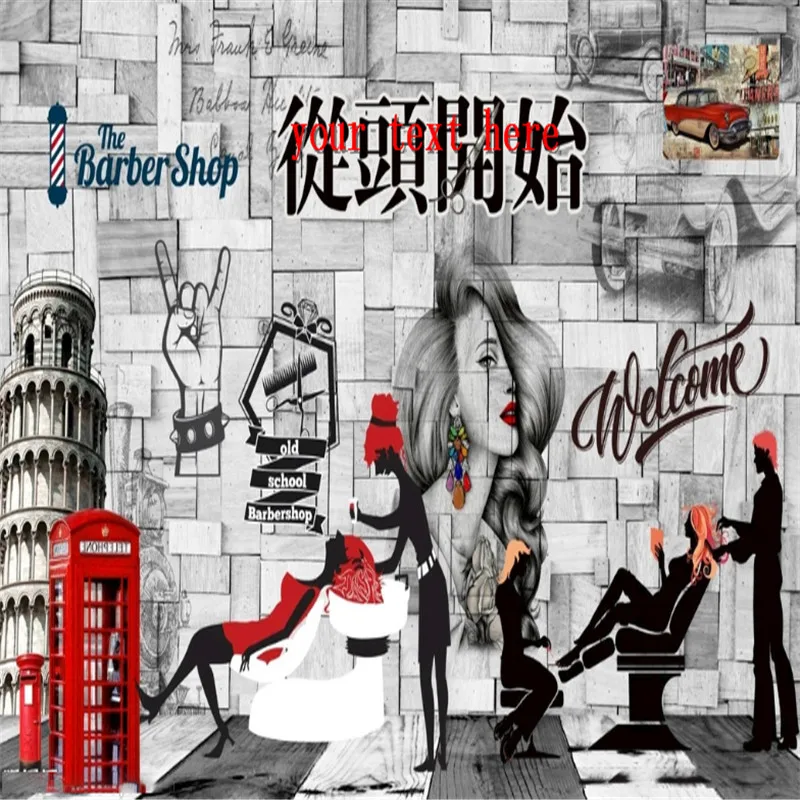 Пользовательский Европейский тренд Парикмахерская настенная бумага s