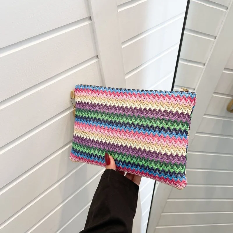 

New Women's Handbag Fashion Straw Woven Large Capacity Small Square Bag Non Collision Middle-aged Mom Bag