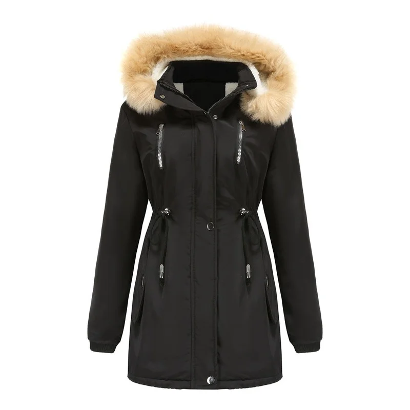 Winter Loose Ladies Plus Velvet Coat Snow Wear Big Fur Collar Overcoat Women's Thickened Lamb Down Padded Coats Casual Jackets