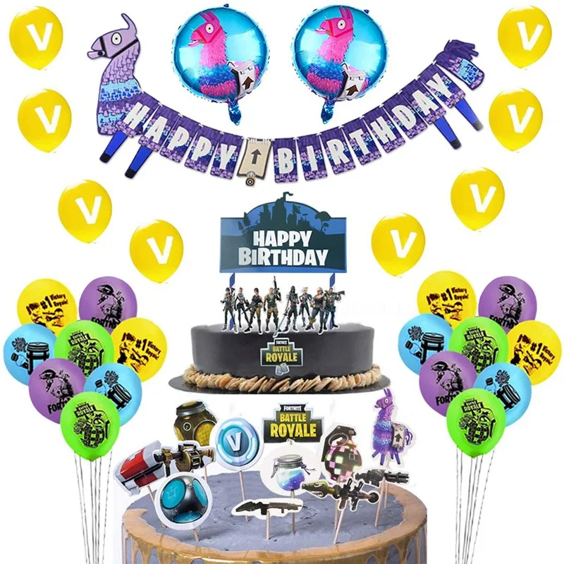 

2022 New Fortnite Fortress Night Party Decoration Alpaca Flag Fortress Cake Card Game Theme Birthday Suit