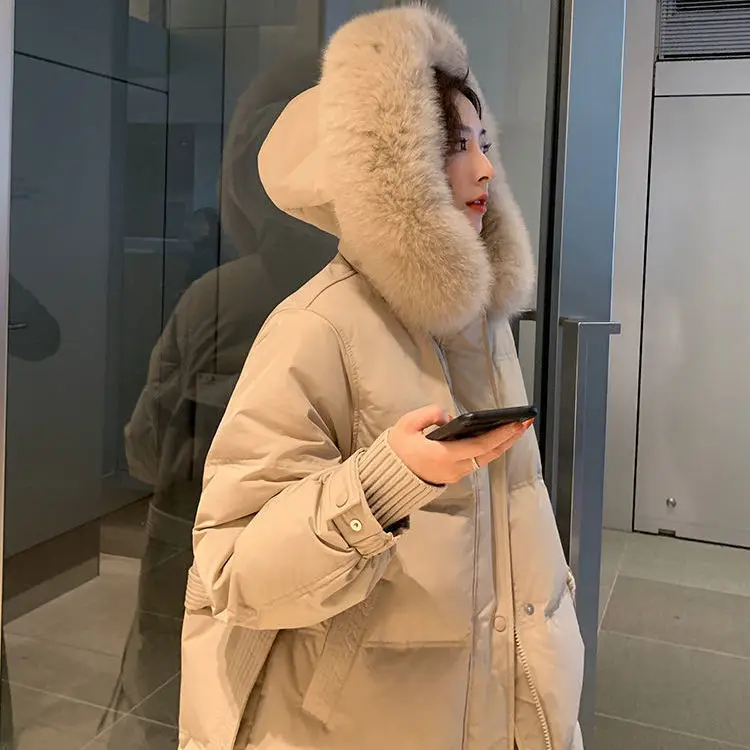 Women 2023 New Winter Korean Vintage Hooded White Duck Downr Jackets Fashion Casual Female Long Sleeve Coats Outwear C64