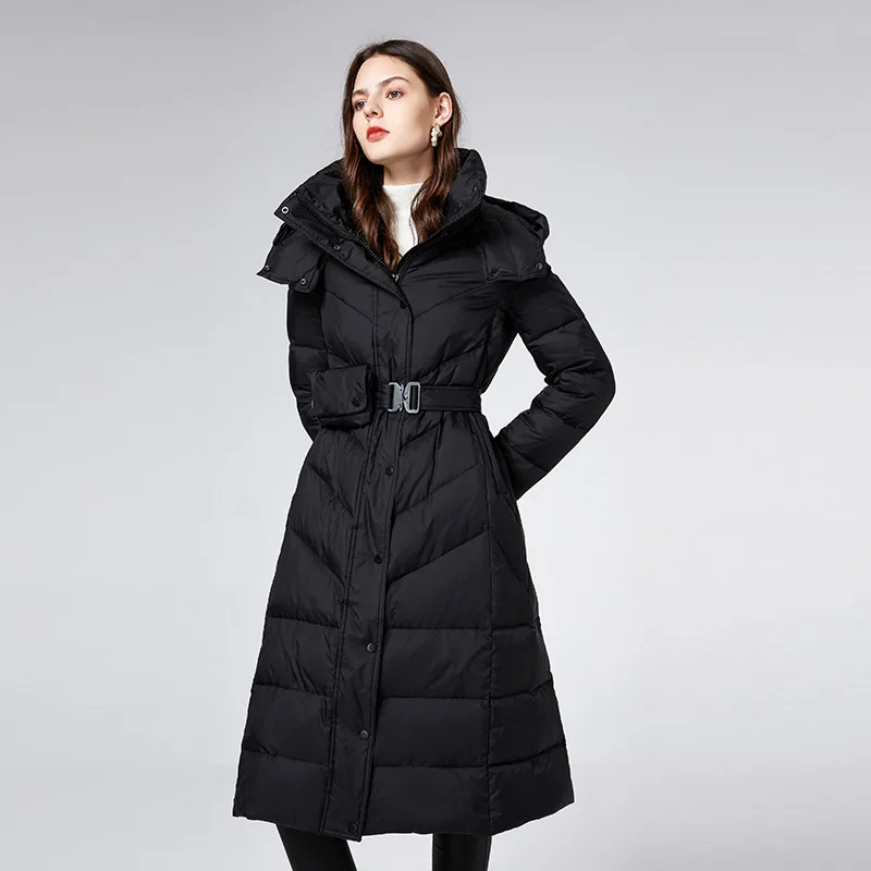 Down Jacket Women Long Temperament Commuter Hooded Thick White Disposable Coat