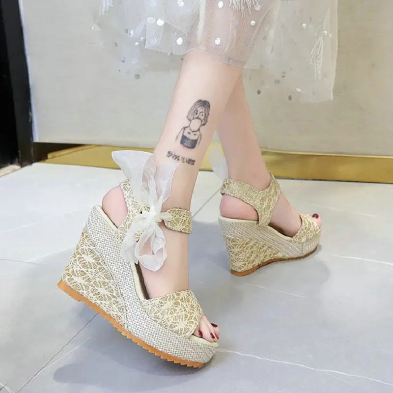 Hot Lace Leisure Women Wedges Heeled Nice Women Shoes Brilliant Summer Sandals Party Platform High Heels Lovely Woman Shoe