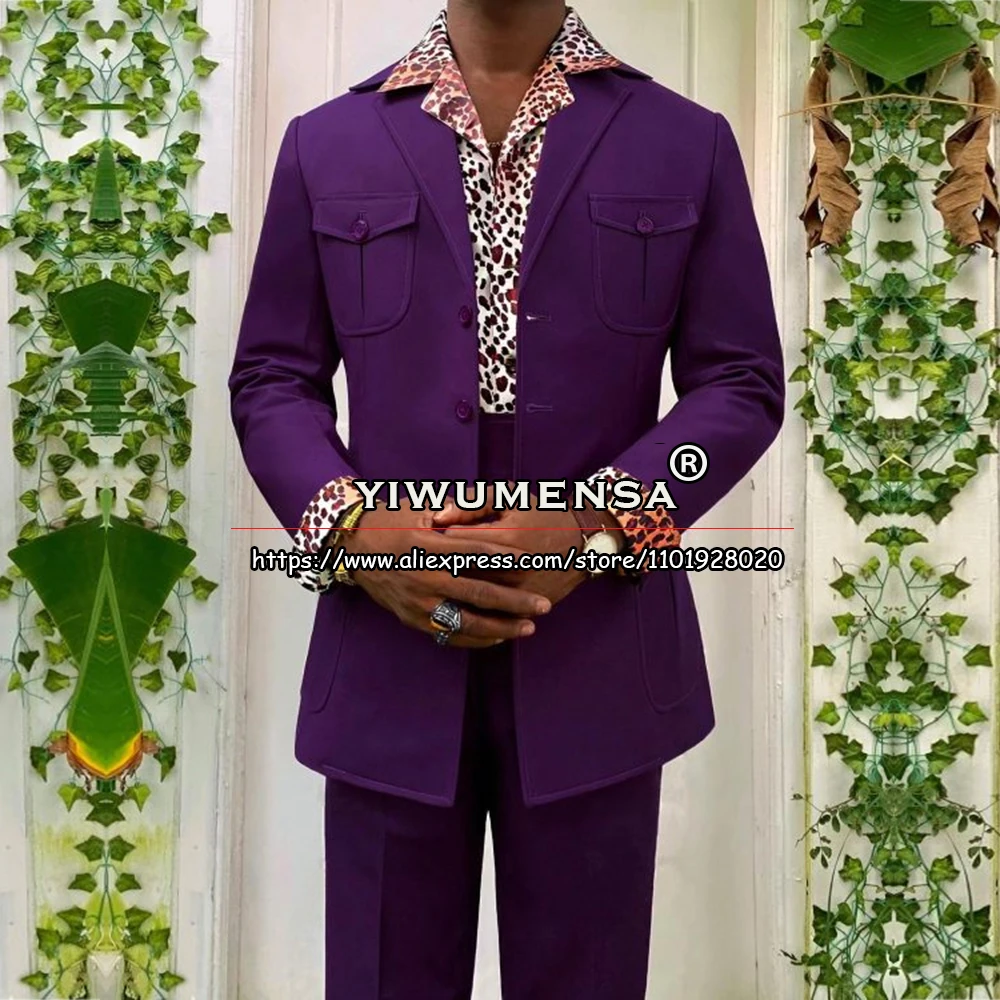 

Мужские модные костюмы, мужской повседневный блейзер с заостренным носком, фиолетовый однобортный пиджак, брюки, дизайнерский смокинг для шафера, 2 шт.