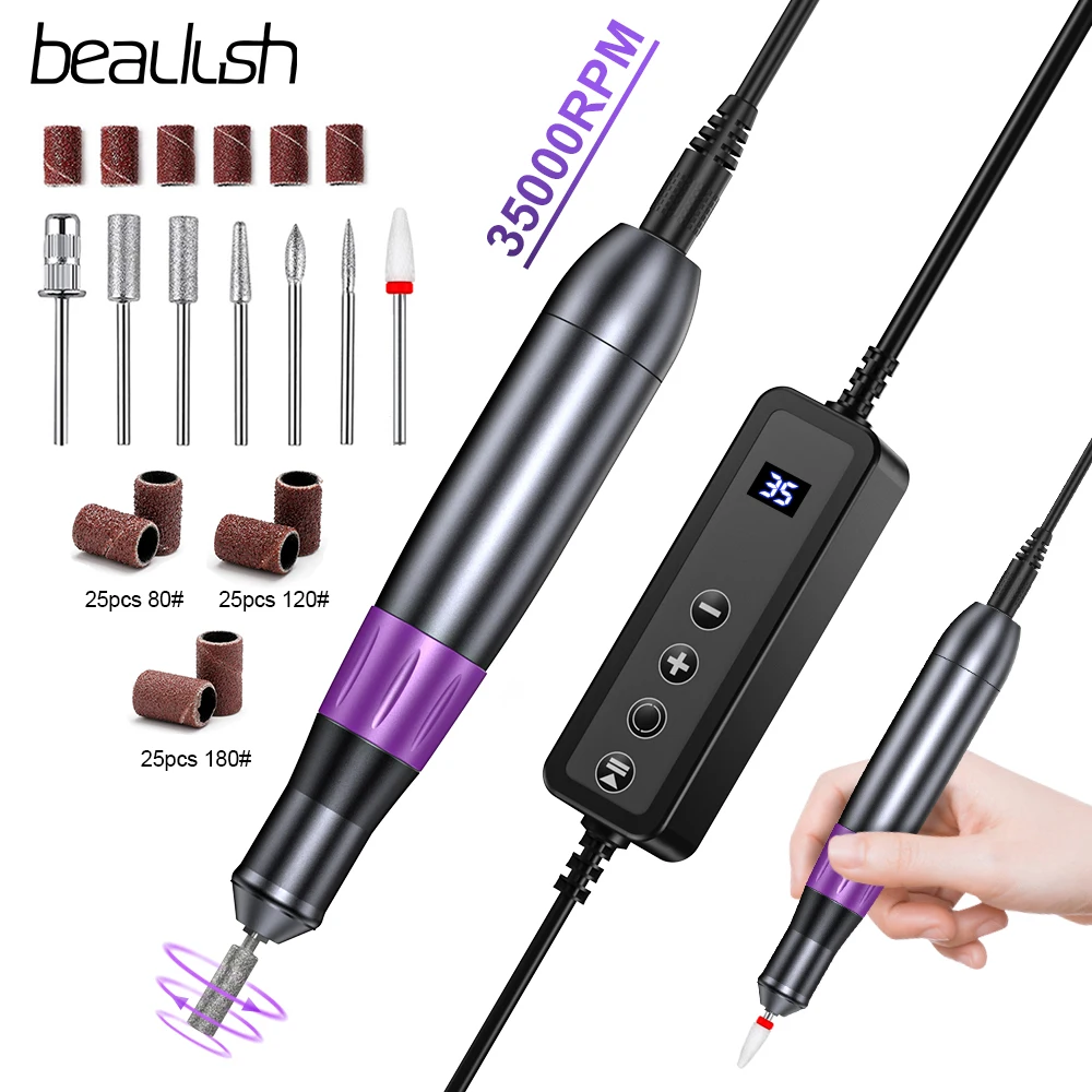 

Beaulush 35000RPM Electric Nail Drill Professional Manicure Machine Nail Sander Milling Cutter Set Salon Tool For Gel Removing