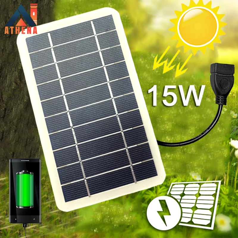 

Plus 5V USB Solar Panel Charger 15W Portable Waterproof Solar Cell 5V Output Camping Solar System for Cell Mobile Phone Charging