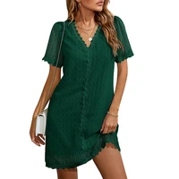 women sexy v neck lace dress womens 2022 spring and summer new short sleeved dress double layer chiffon jacquard party dress