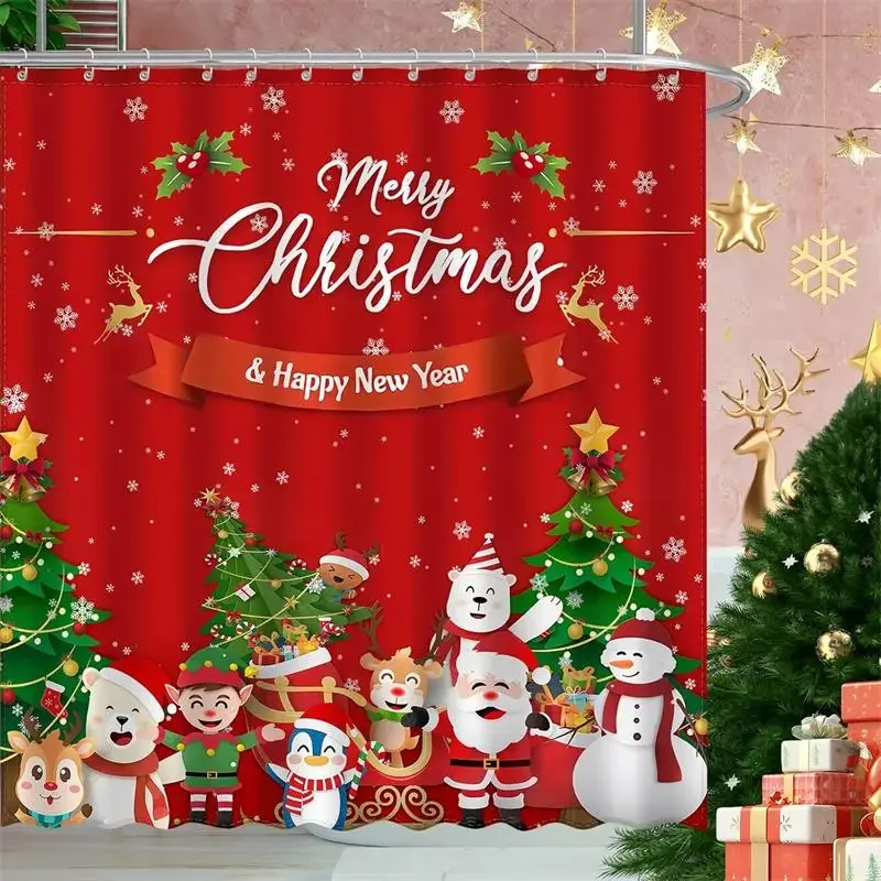 С Рождеством красная занавеска для душа Санта-Клаус снеговик олень Рождество с