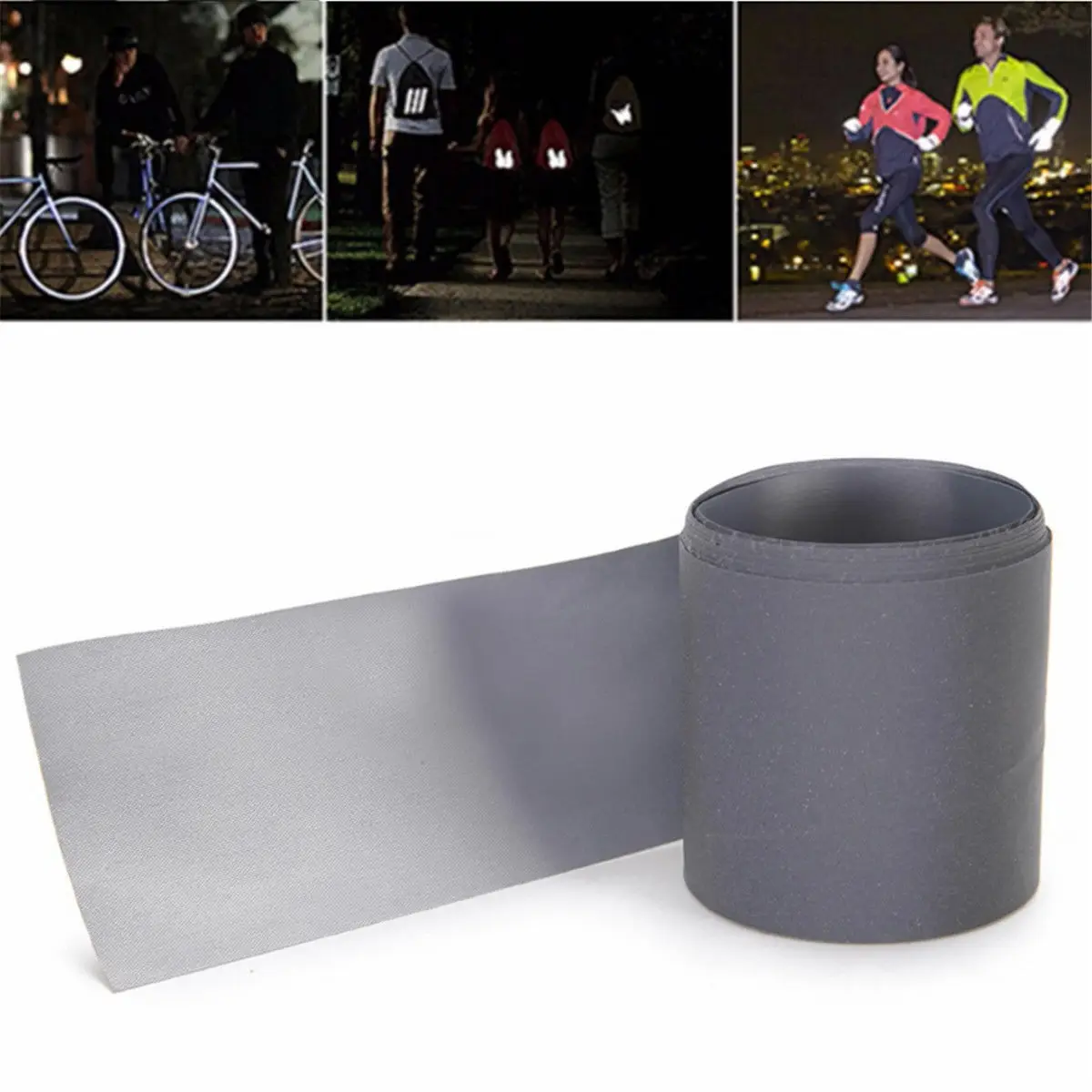 

5cm*3m Silver Reflective Warning Tape Safety Sew On Trim Sticker Synth Fabric