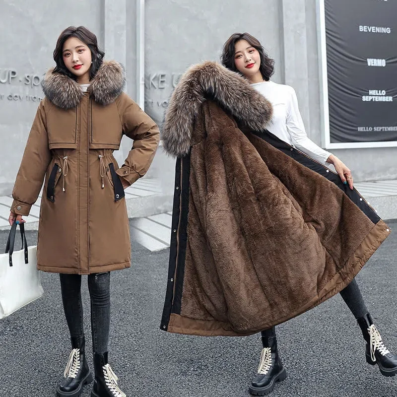 New Fashion 2022 Winter Jacket Women Parka Long Coat Wool Liner Hooded Parkas Fur Collar Warm Wear Padded Clothes Outerwear