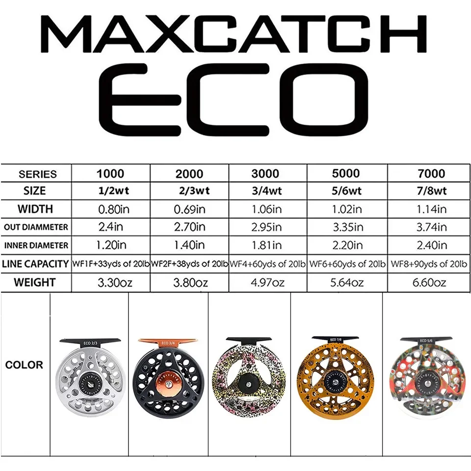 Фото MAXIMUMCATCH ECO Fly Reel — сверхлегкая большая алюминиевая оправка 2–8 Вт с ручным переключением |   Прецизионная обработанная катушка для ловли нахлыстом №2
