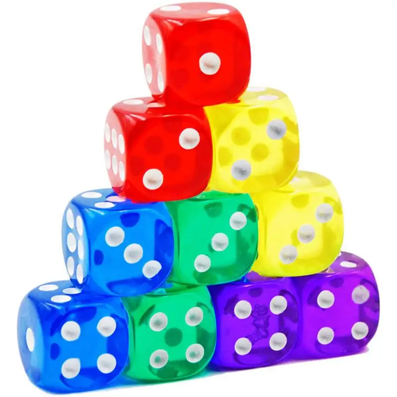

Transparent Dice Set 10PCS/Set 10 Colors High-Quality Dice Set 6 Sided Recreational Game Dice For Club/Party/16mm