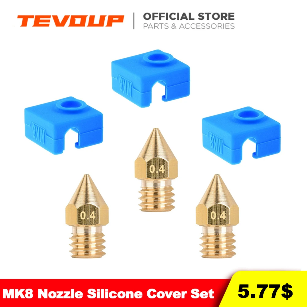 

3D Printer Accessories MK8 Silicone Sleeve Nozzle Set 0.4mm 3pcs Sharp Mouth Brass J-head Extrusion Nozzle For 1.75mm Filament