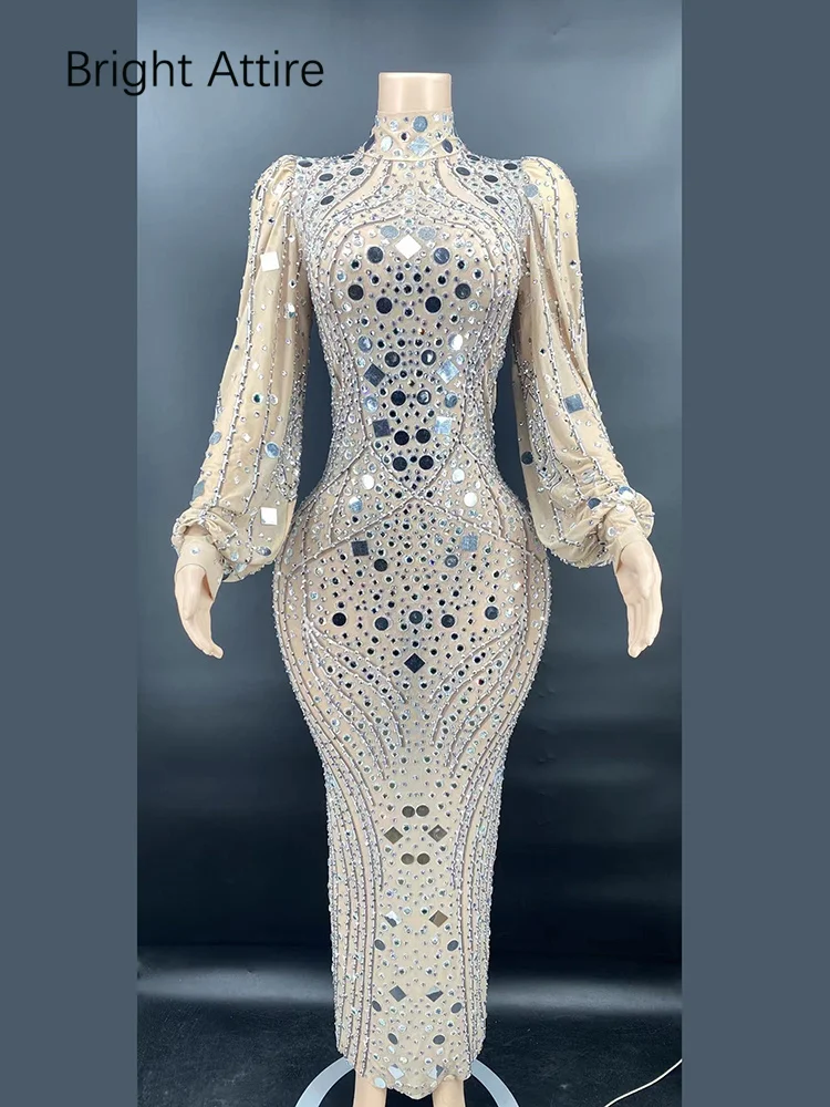 Серебристое зеркало платье для ночного клуба Женский вечерний наряд на день