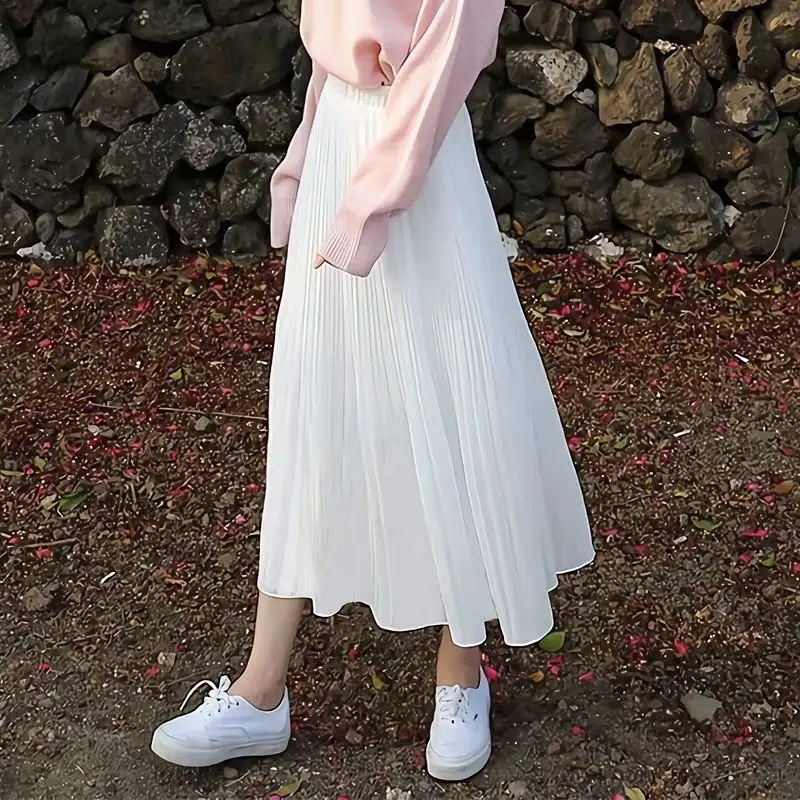 

Fairy Core Long White Skirt for Women Girl A-line Pleated Midi Skirt High Waist Summer Fairycore Clothes Y2k Clothing 2022