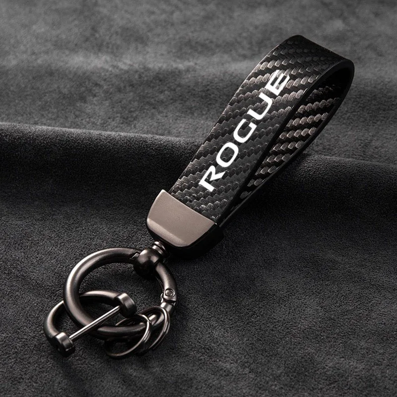 

Leather Carbon Fiber Car Rings Keychain Zinc Alloy Keyrings For Nissan Rogue T32 2008-2018 2019-2023