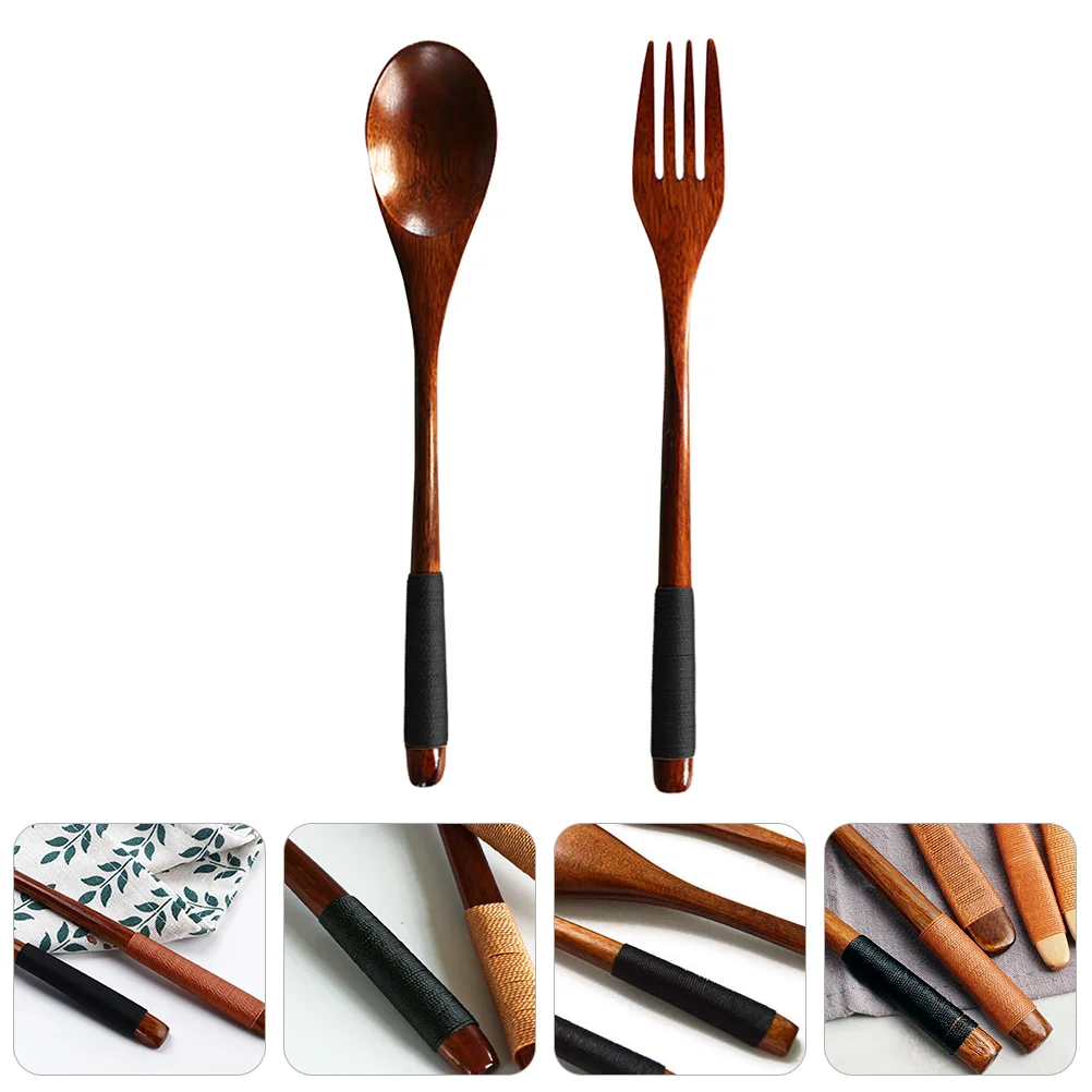 

Wooden Set Cutlery Spoon Fork Flatware Tableware Kit Silverware Japanese Spoons Kits Dinnerware Appetizer Chinese Utensil