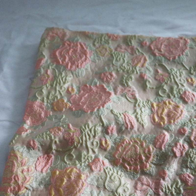 

Fabric Wide 50cmx140cm Chemical Fiber Pink Flower Jacquard Retro National Style Yarn-Dyed DIY Dress Coat Spring Autumn Clothing