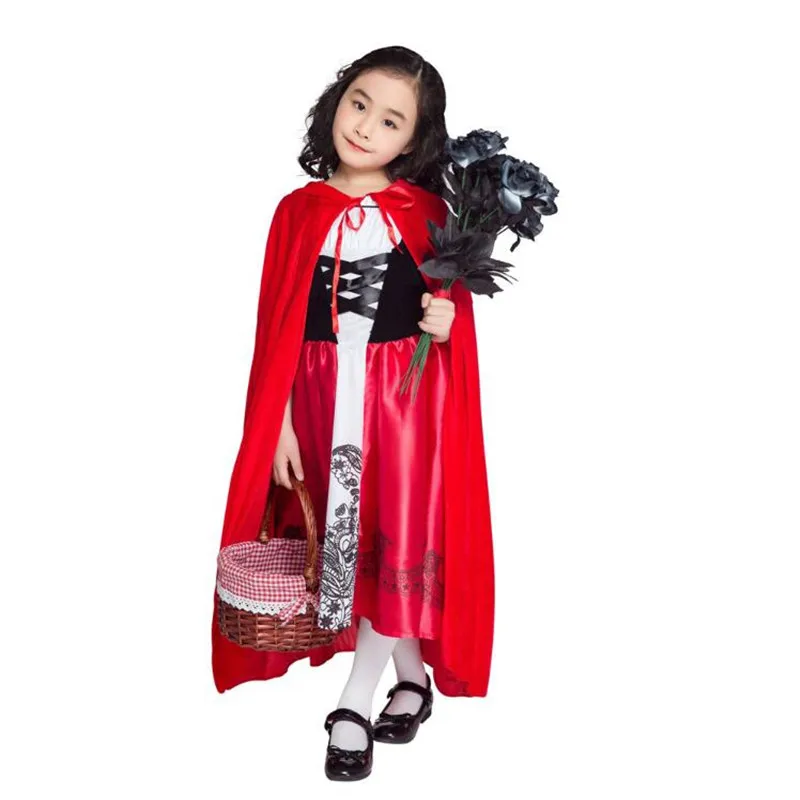 

Girls Fairy Tale Little Red Riding Hood Costume Halloween Kids Cosplay Party Dress With Cloak M-XL