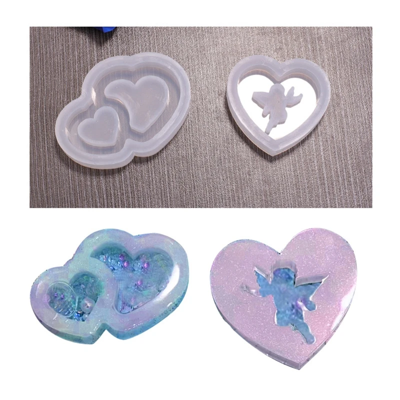 

652F Shiny Glossy Silicone Decoration Molds Double Love Angel Keychain Mold DIY Pendant Jewelry Epoxy Resin Crafting Molds