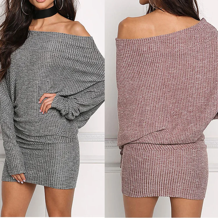 

2023 Women's Slotted Neck Loose Bat Sleeve Dress Women's Dress