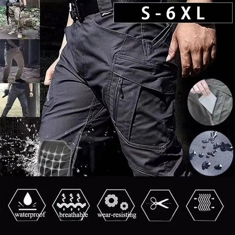 

Брюки-карго мужские тактические, боевые брюки, армейские штаны в стиле милитари, с несколькими карманами, рабочие походные повседневные мужские брюки Бриджет 6XL