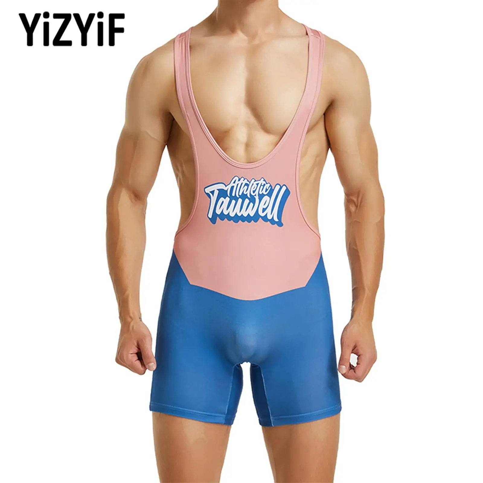 

Men Plunge Neck Y Back Sleeveless Wrestling Singlet Gym Boxer Jumpsuit Athletic Leotard Bodybuilding Bodysuit Unifrom