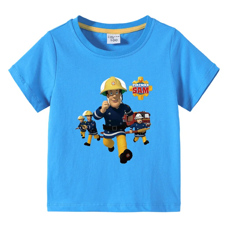 

Kids Sam Fireman Number 2-10Y Firefighter Design T Shirt Boys/Girls Letter Kawaii Short Sleeve Top Children's Funny T-Shirt