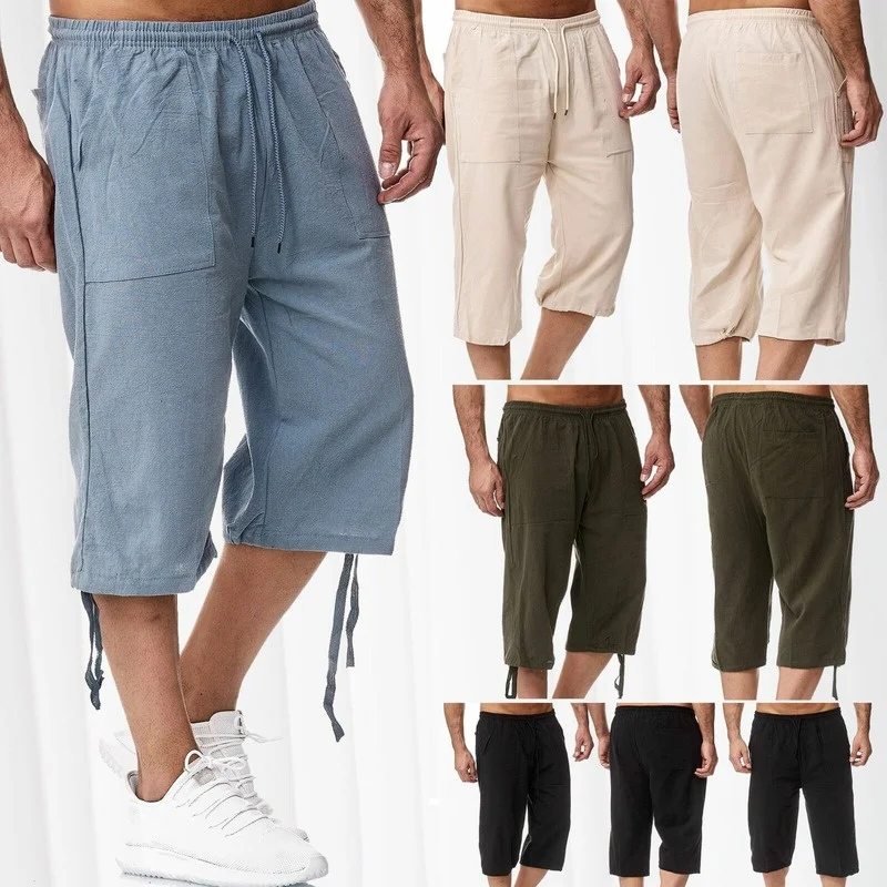 

Men's Casual Cotton Linen Sweatpants Summer Linen Cropped Cotton Linen Pants Men Clothing Shorts for Men New Shorts Men 2022
